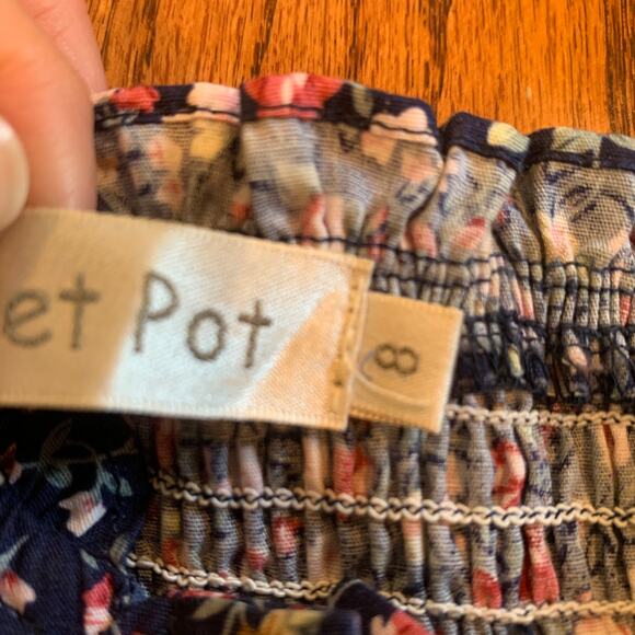 Sweet Pot Mini Floral Button Down Peasant Dress (2) | Cream & Blue | AU 8/US 4 - Picture 13 of 16